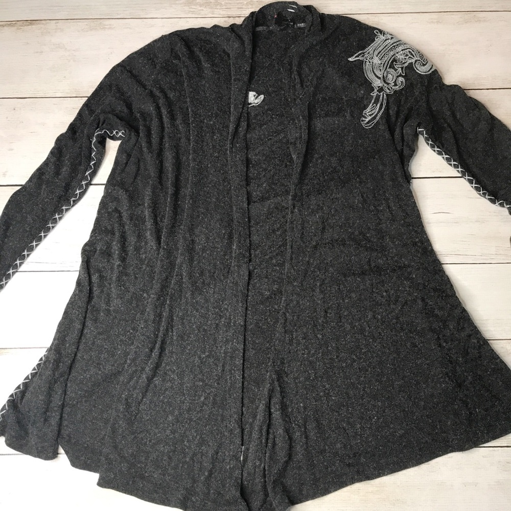 Super soft charcoal embroidered cardigan